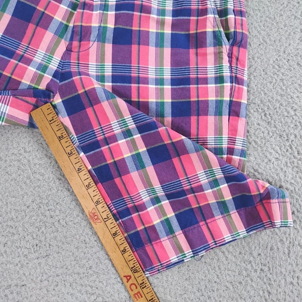 Brooks Brothers Shorts Mens 33 Pink Cotton Plaid Flat Front Slash Pockets Chino
